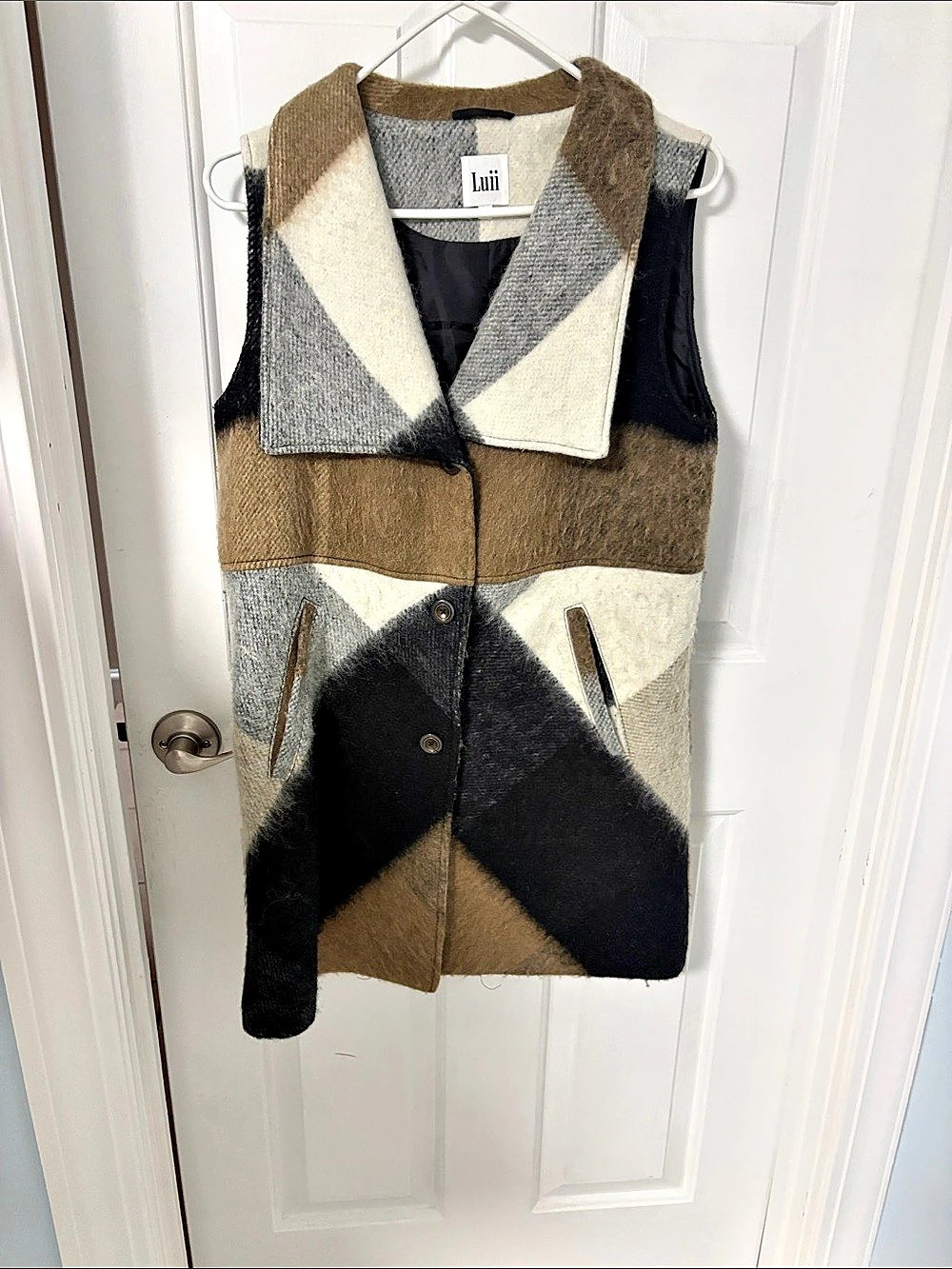 Luii Geometric Wool Blend Vest in Brown & Black Size Medium